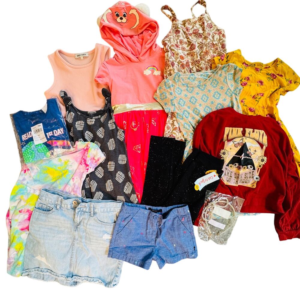 Lot of 13 Big Girls Items Sizes 6-8 Dresses Shirts Skirt